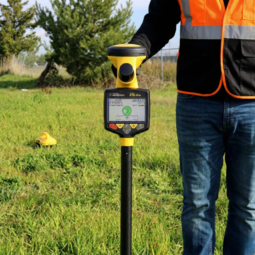 Vivax RTK Pro utility locating and RTK GNSS mapping device used for precise subsurface utility detection and geospatial data capture in field workflows.
