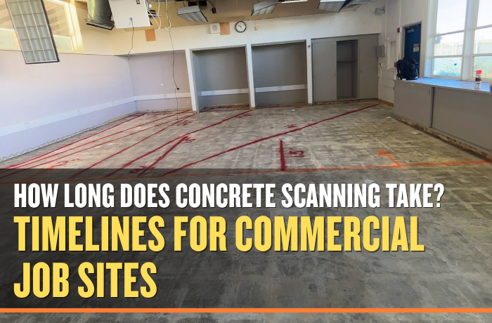 Concrete scanning timeline for a commercial job site with marked slab layout