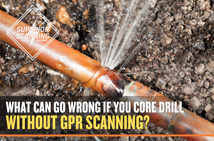 A burst pipe damaged by core drilling.