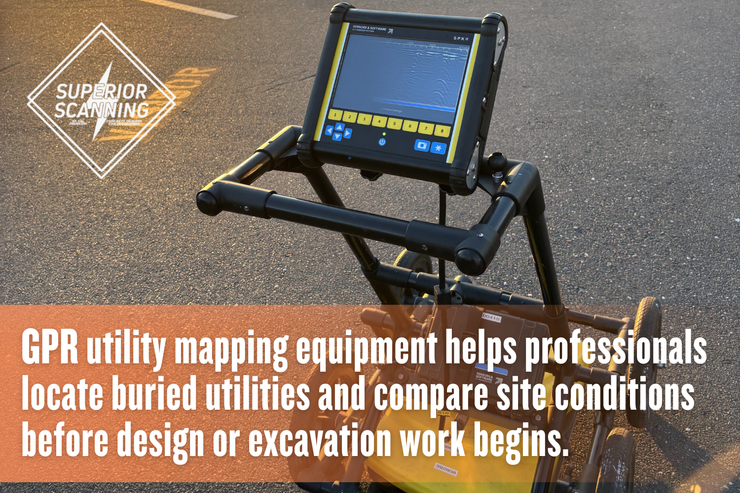 GPR utility mapping equipment on pavement used for underground utility locating