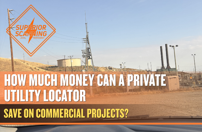 Commercial utility facility with power lines and fenced infrastructure where private utility locating can help prevent excavation delays and utility strikes.