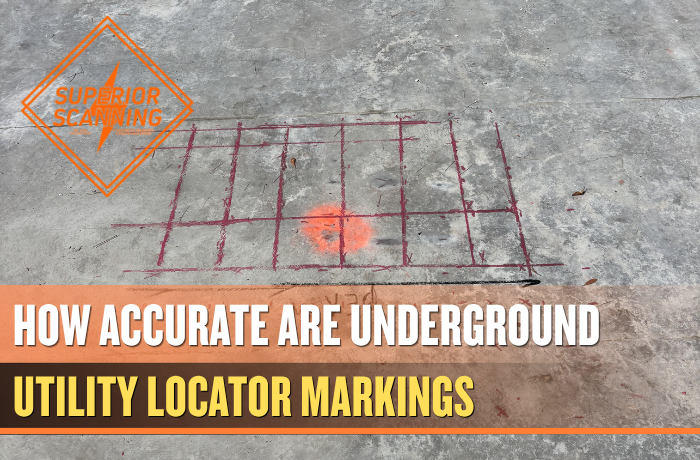 Superior Scanning line painting on concrete showing underground utility locator markings for safer private utility locating.