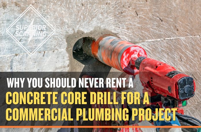 Concrete core drill cutting into a wall with water control for safe commercial concrete core drilling.