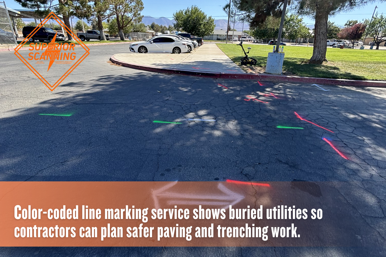 Line marking service for underground utilities on paved roadway before construction