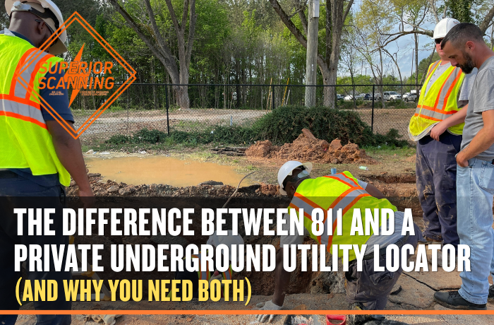 Construction crew using private underground utility locator services before excavation