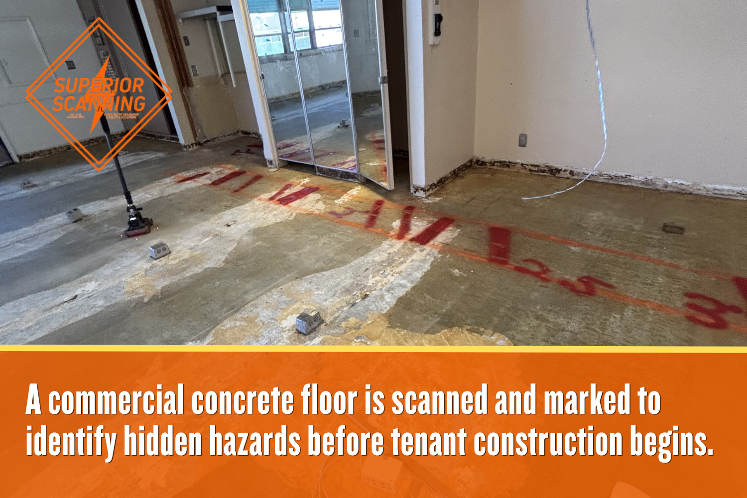 Scanned concrete floor marked for safe core drilling services