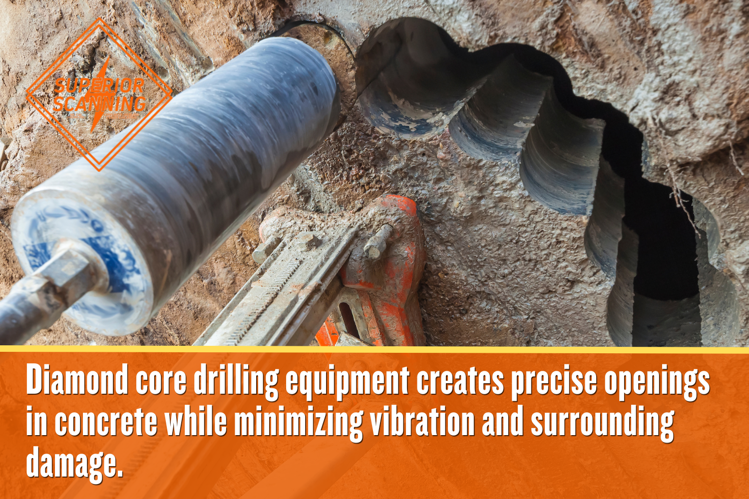Diamond core drilling equipment cutting circular holes in concrete