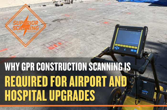 GPR construction scanner on a marked concrete slab before coring, trenching, or utility locating for a critical facility upgrade.