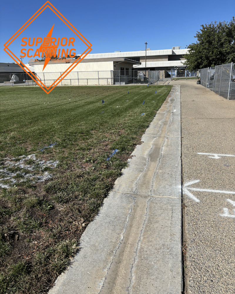 A school field with with utility mapping marks.