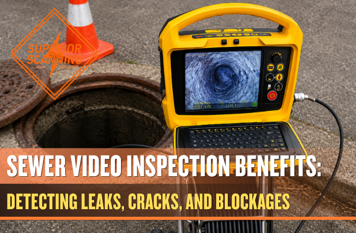 Create a one‑sentence caption, alt text, and file name for that image. The alt text should describe the visual details of the image while connecting them to the meaning of the text. The file name should be keyword‑rich and relevant: Sewer Video Inspection Benefits: Detecting Leaks, Cracks, and Blockages